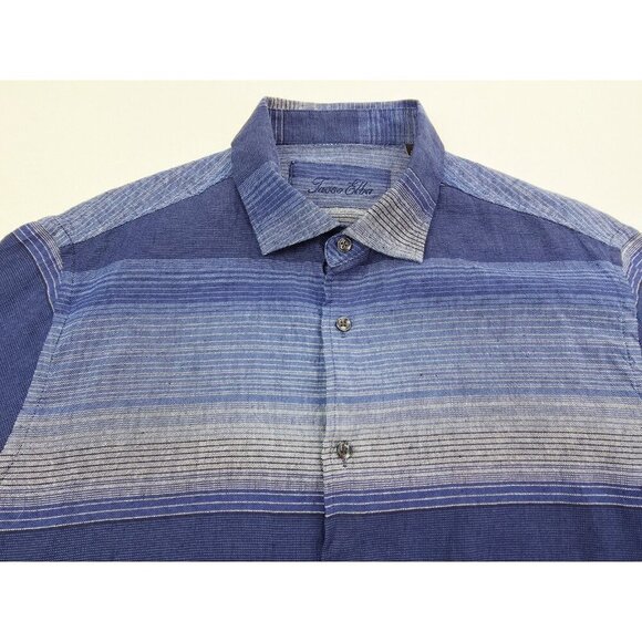 Tasso Elba Mens Size XL Blue Gray Stripe Short Sleeve Linen Blend Shirt NWT - Picture 10 of 10